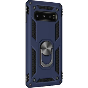 Samsung Galaxy S10 Plus Kılıf Military Ring Holder Lacivert