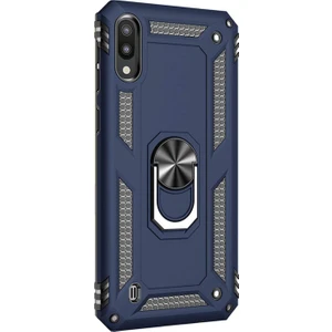 Samsung Galaxy M10 Kılıf Military Ring Holder Lacivert