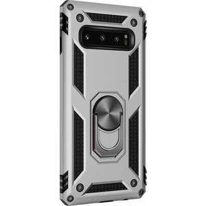 Samsung Galaxy S10 Kılıf Military Ring Holder Gümüş