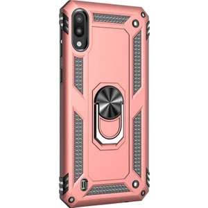 Samsung Galaxy M10 Kılıf Military Ring Holder Rose Gold