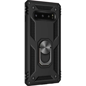 Samsung Galaxy S10 Plus Kılıf Military Ring Holder Siyah