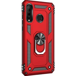Huawei P30 Lite Kılıf Military Ring Holder Kırmızı