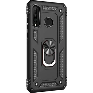 Huawei P30 Lite Kılıf Military Ring Holder Siyah