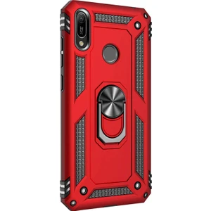 Huawei Y6 2019 Kılıf Military Ring Holder Kırmızı
