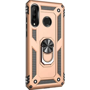 Huawei P30 Lite Kılıf Military Ring Holder Gold