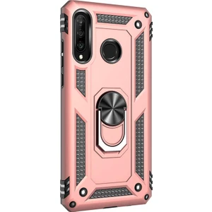 Huawei P30 Lite Kılıf Military Ring Holder Rose Gold