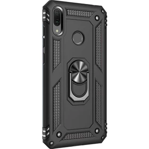 Huawei Y7 2019 Kılıf Military Ring Holder Siyah