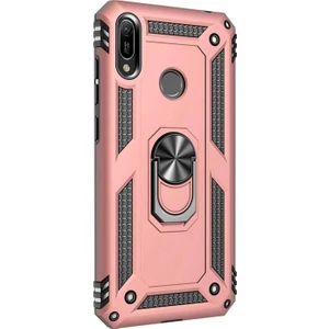 Huawei Y6 2019 Kılıf Military Ring Holder Rose Gold