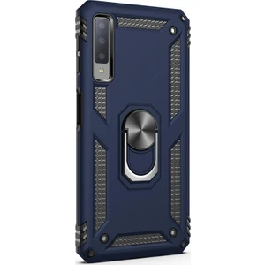 Samsung Galaxy A7 2018 Kılıf Military Ring Holder Lacivert