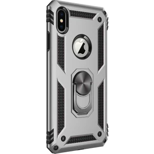 Apple iPhone x Kılıf Military Ring Holder Gümüş