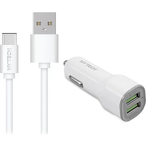 HY-X46 3.4A Hızlı Şarj Type-C Kablolu 2 USB Beyaz Araç Şarj Cihazı