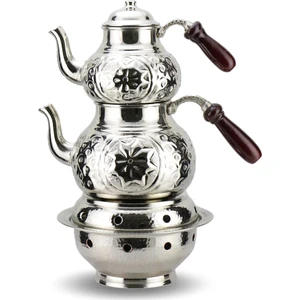 Sonay Bakırcılık Yıldız İşlemeli Bakır Çaydanlık ve Osmanlı Ocağı