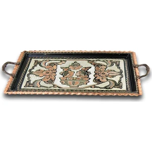 Sonay Bakırcılık Gül Çiçek Dikdörtgen Bakır Tepsi