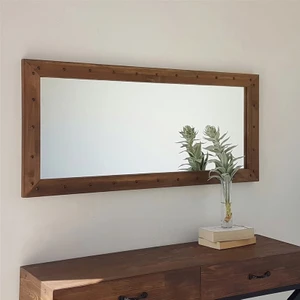 Neostill-Doğal Ahşap Dekoratif Salon Ofis Duvar Ayna 110X50 Cv