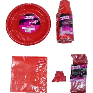 Roll Up Renkli Kırmızı Doğum Günü Sofra Seti 25 Kişilik