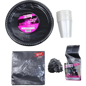 Roll Up Renkli Siyah Doğum Günü Sofra Seti  25 Kişilik