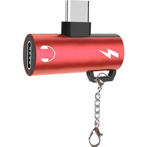Anahtarlık Dual USB Type-C Şarj Dönüştürücü Adaptör Kırmızı