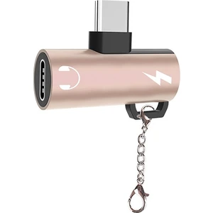 Anahtarlık Dual USB Type-C Şarj Dönüştürücü Adaptör Gold