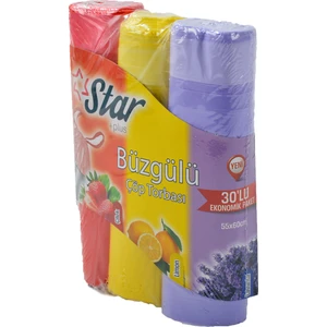 Plus Büzgülü Çöp Torbası 55X60 cm 3' Lü Eko Paket (Lavanta-Çilek-Limon)