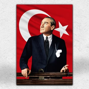 İyi Olsun Bayraklı Atatürk Portresi  Kanvas Tablo