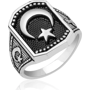 Gümüş Kaplama Ay Yıldız Erkek Yüzük