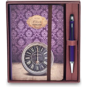 Retro Clock A6 Çizgili Defter + Smartpen Mor Tükenmez Kalem