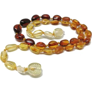 Vip Kehribar Bebek Diş Kolyesi - Yassı Gök Kuşağı Renk Kehribar Kolye - Garantili Kehribar Çocuk Kolye