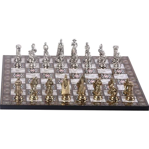 Gift Home Metal İngiliz Satranç Takımı Parlak Sedef Tahtası ile Orta Boy 37x37 cm