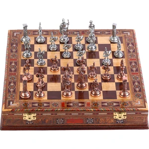 Gift Home Metal Roma Satranç Takımı Antik Ve El Yapımı Masif Ahşap Sandıklı Satranç Tahtası