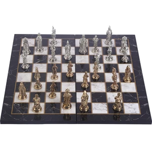 Gift Home Büyük Boy Metal Osmanlı Bizans Satranç Takımı Parlak Ve Katlanır Mermer Desenli Tahta