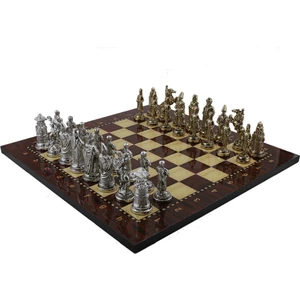Gift Home Büyük Boy Metal Osmanlı Bizans Satranç Takımı Parlak Ve Ceviz Tahtası