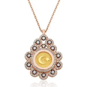 Gümüş Damla Çerçeveli Ay Yıldız Bayan Kolye