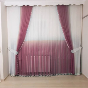 Caserta Home Duru Degrade Mürdüm Grek Etek Desenli Pilesiz Düz Tül  Perde - 325 x 270 cm