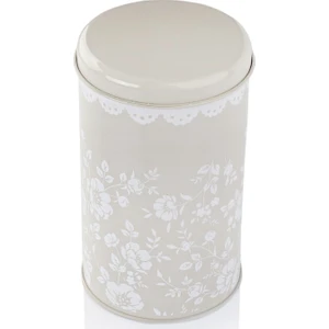 White & Begie Floral Silindir Metal Kutu 9 x 15 cm