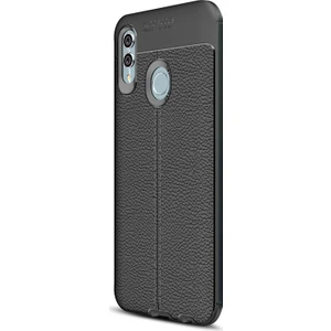 Huawei Honor 10 Lite Kılıf Deri Dokulu Silikon Siyah