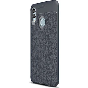 Huawei Honor 10 Lite Kılıf Deri Dokulu Silikon Lacivert