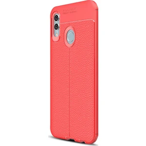 Huawei Honor 10 Lite Kılıf Deri Dokulu Silikon Kırmızı