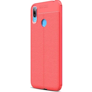 Huawei Y7 Prime 2019 Kılıf Deri Dokulu Silikon Kırmızı