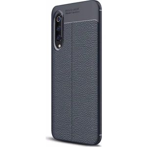Xiaomi Mi 9 Kılıf Deri Dokulu Silikon Lacivert