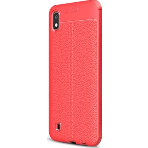 Samsung Galaxy A10 Kılıf Deri Dokulu Silikon Kırmızı