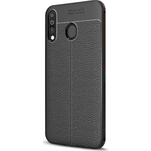 Samsung Galaxy M30 Kılıf Deri Dokulu Silikon Siyah