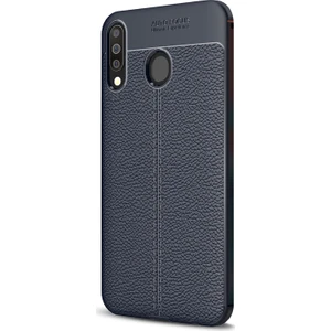Samsung Galaxy M30 Kılıf Deri Dokulu Silikon Lacivert