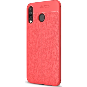 Samsung Galaxy M30 Kılıf Deri Dokulu Silikon Kırmızı