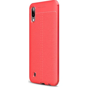 Samsung Galaxy M10 Kılıf Deri Dokulu Silikon Kırmızı