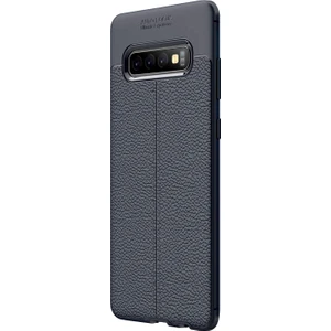 Samsung Galaxy S10 Kılıf Deri Dokulu Silikon Lacivert