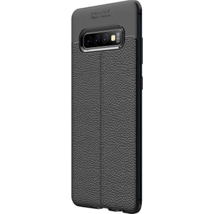 Samsung Galaxy S10 Plus Kılıf Deri Dokulu Silikon Siyah