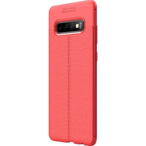 Samsung Galaxy S10 Plus Kılıf Deri Dokulu Silikon Kırmızı