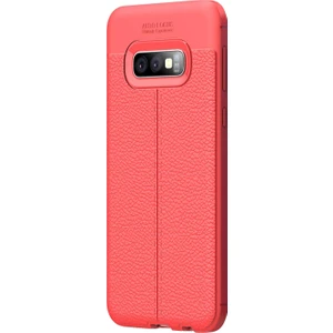 Samsung Galaxy S10E Kılıf Deri Dokulu Silikon Kırmızı
