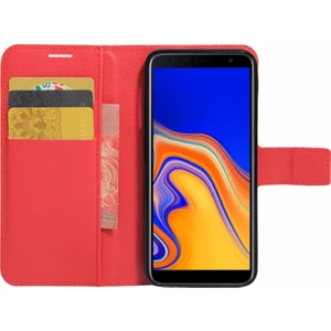 Cüzdanlı Deri Samsung Galaxy J4 Core Kılıf Kırmızı