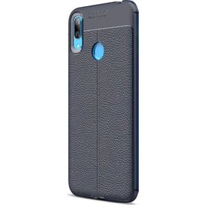 Huawei Y7 2019 Kılıf Deri Dokulu Silikon Lacivert